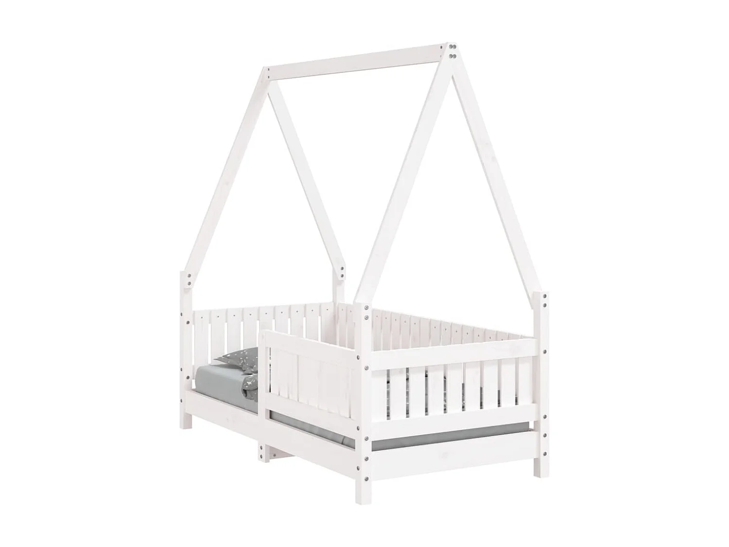 Estrutura de cama infantil branca 70x140 cm em madeira maciça de pinho