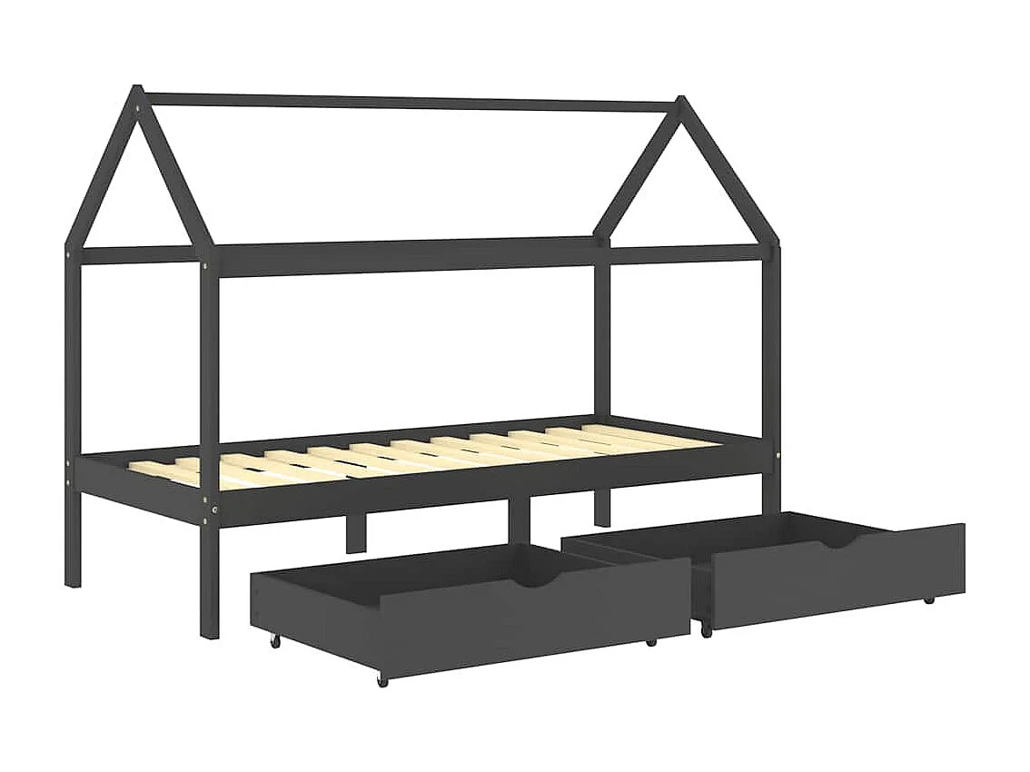 Estructura de cama infantil con cajones Pino gris oscuro 90x200 cm