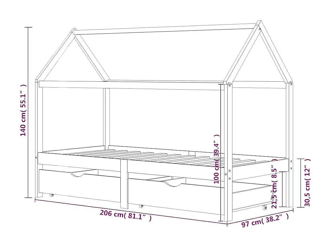 Estructura de cama infantil con cajones Pino gris oscuro 90x200 cm