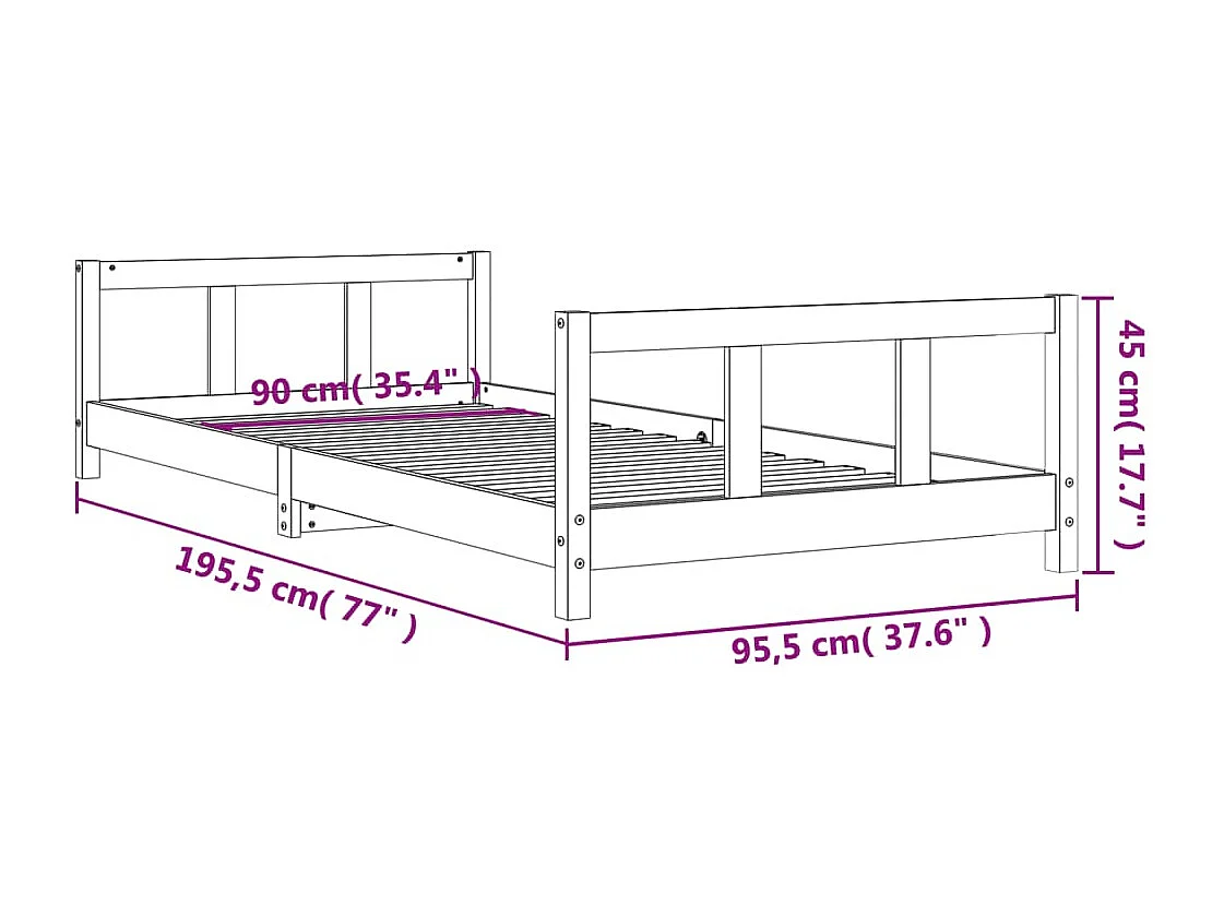 Struttura letto per bambini bianca 90x190 cm in legno di pino massiccio