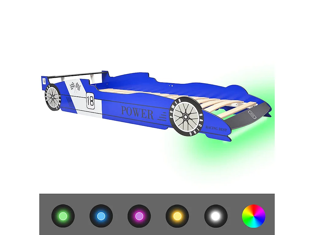 Lit voiture de course pour enfants avec LED 90 x 200 cm Bleu