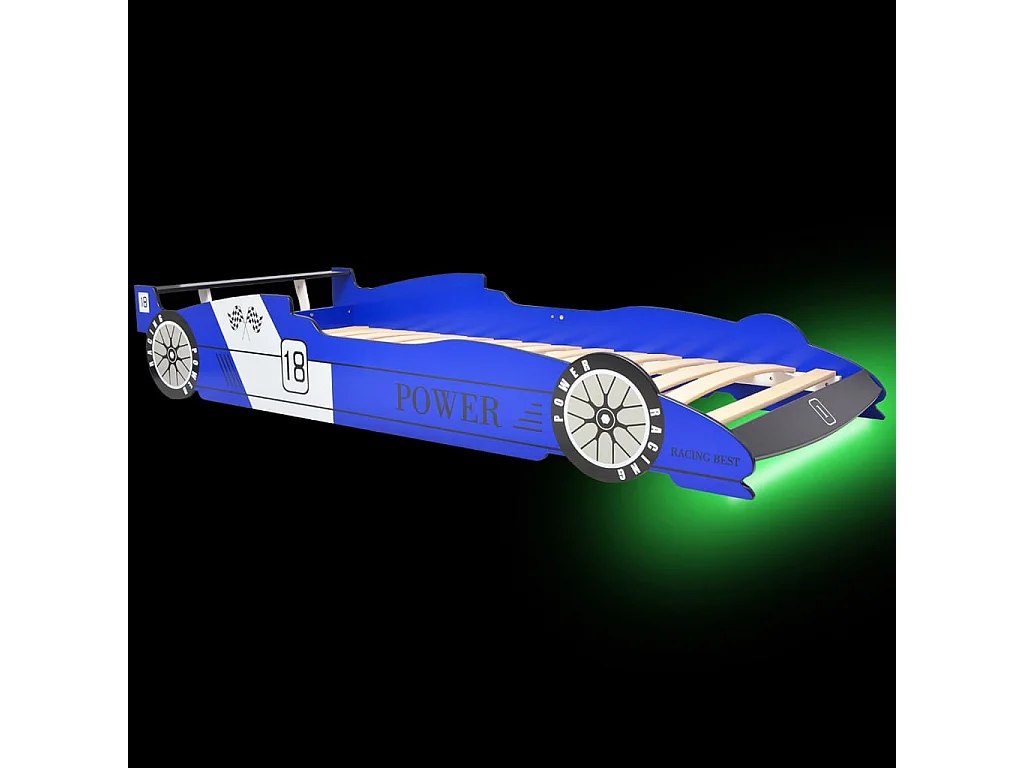 Lit voiture de course pour enfants avec LED 90 x 200 cm Bleu