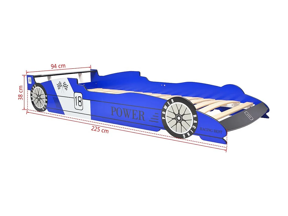 Lit voiture de course pour enfants avec LED 90 x 200 cm Bleu