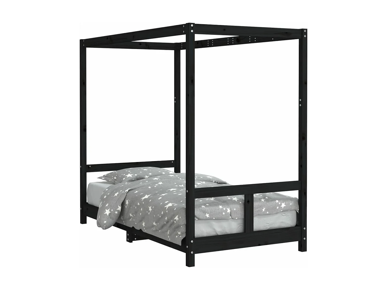 Zwart kinderbedframe 80x160 cm massief grenenhout