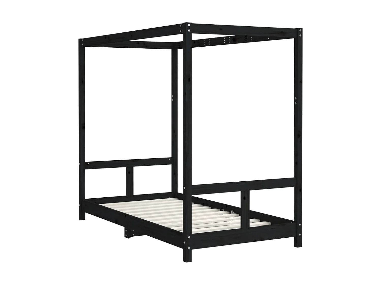 Zwart kinderbedframe 80x160 cm massief grenenhout