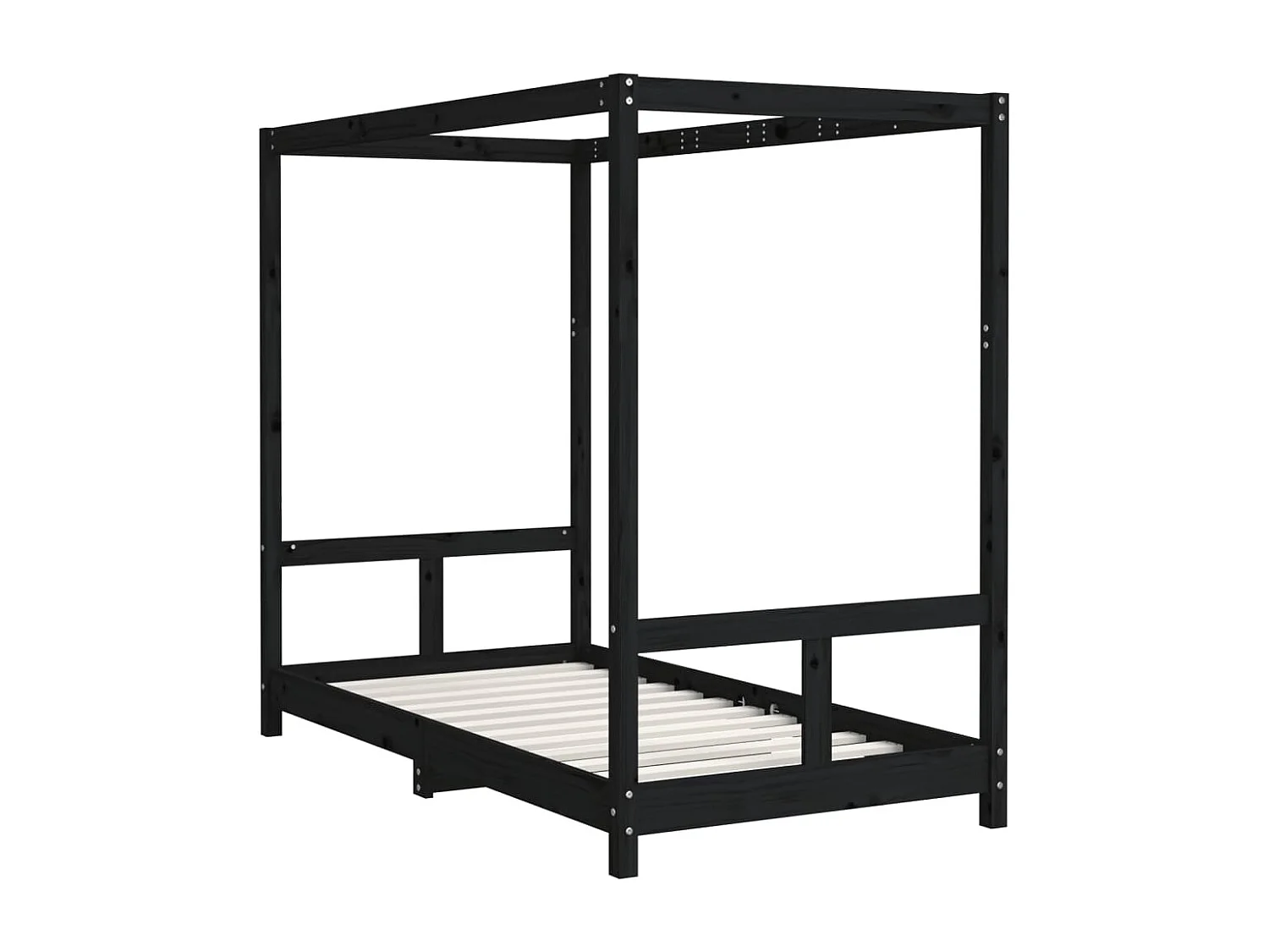 Zwart kinderbedframe 80x160 cm massief grenenhout