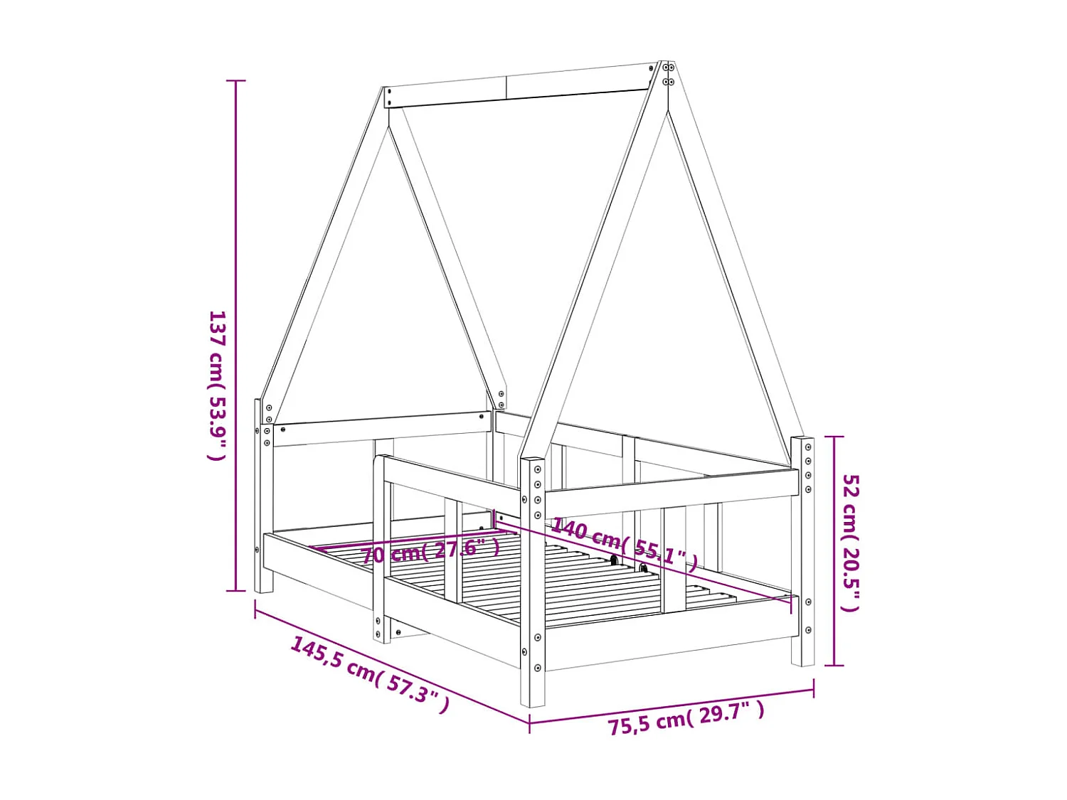 Estructura de cama infantil 70x140 cm madera maciza de pino
