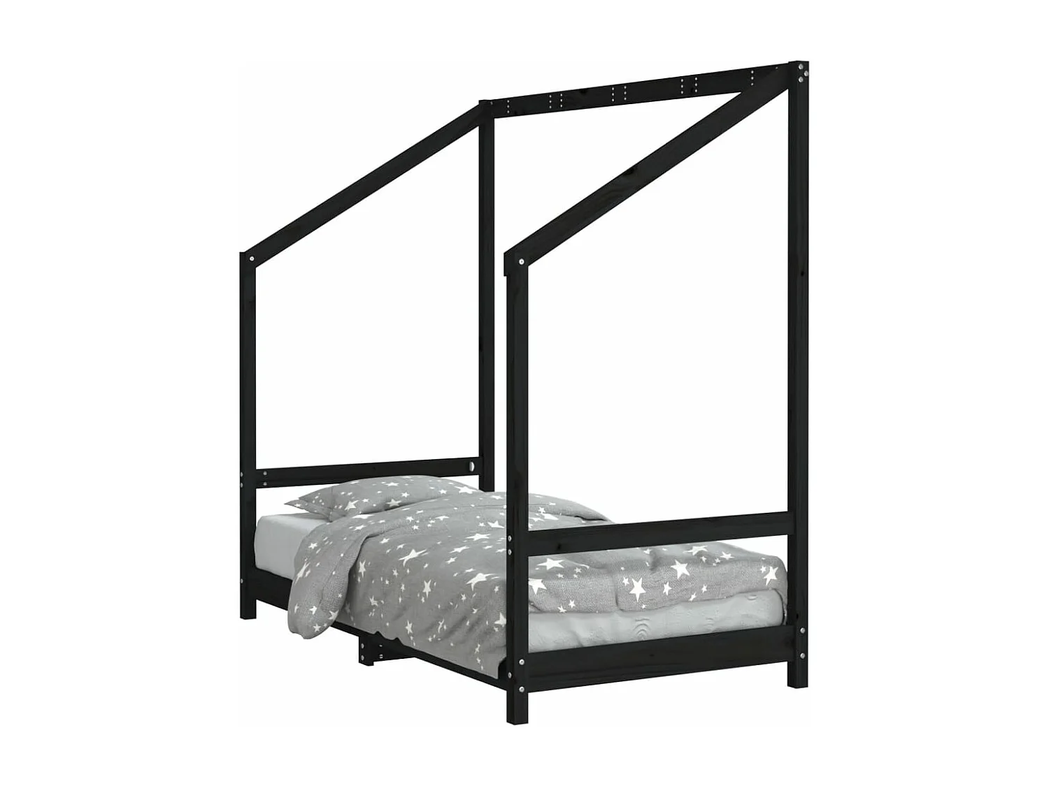 Estrutura de cama infantil preta 80x160 cm em madeira maciça de pinho