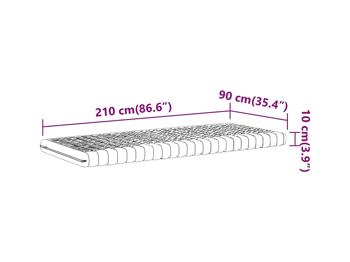 Matelas en mousse blanc 90x210 cm 7 zones dureté 20 ILD