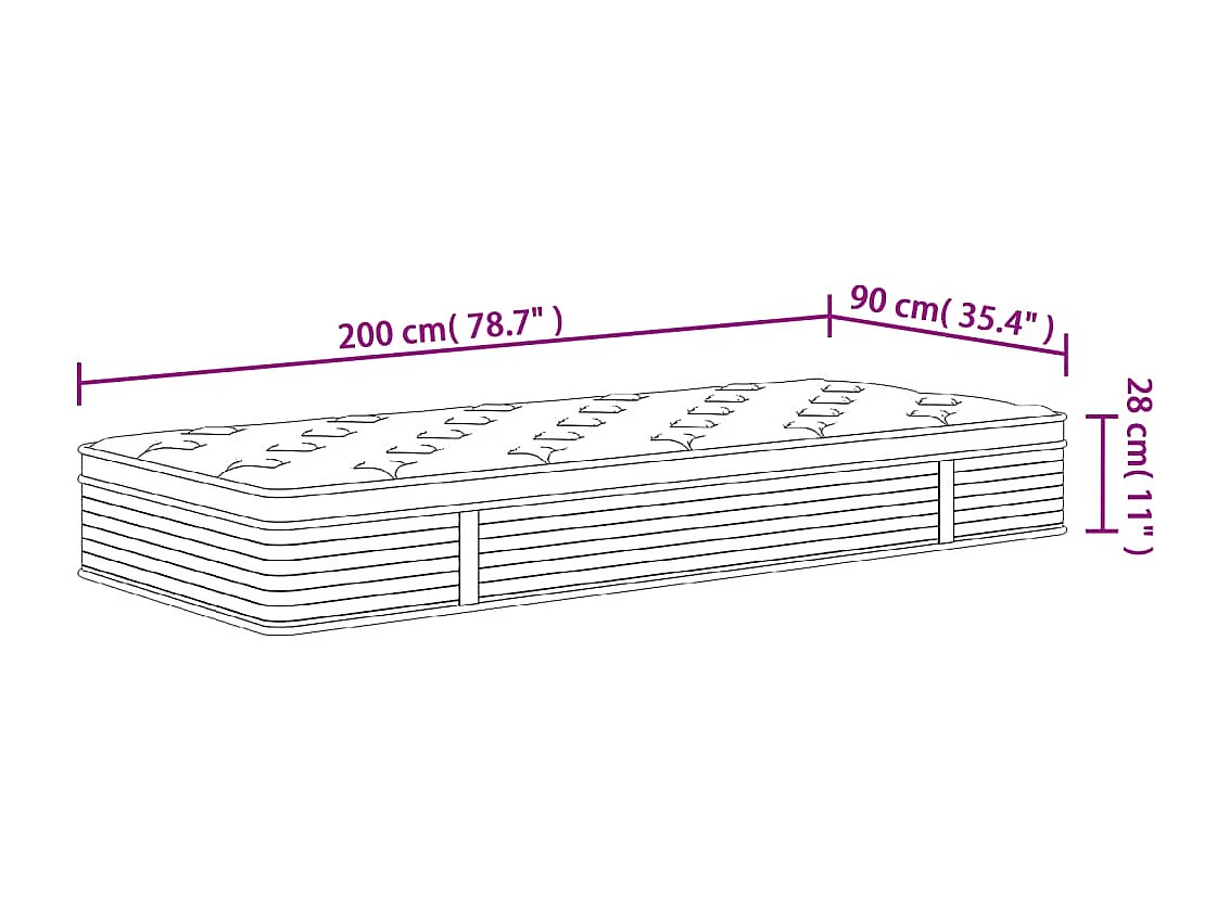 Matelas à ressorts ensachés moyen 90x200 cm