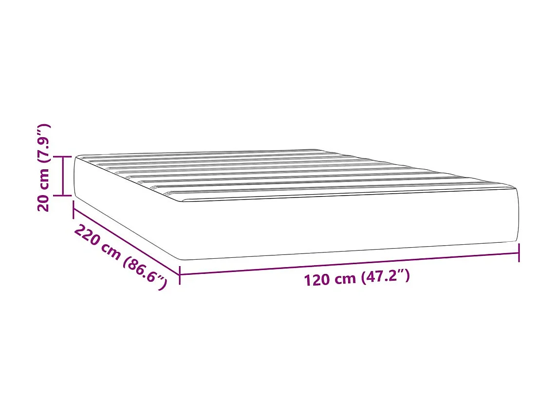 Materasso per letto a molle insacchettate nero 120x220x20 cm in velluto