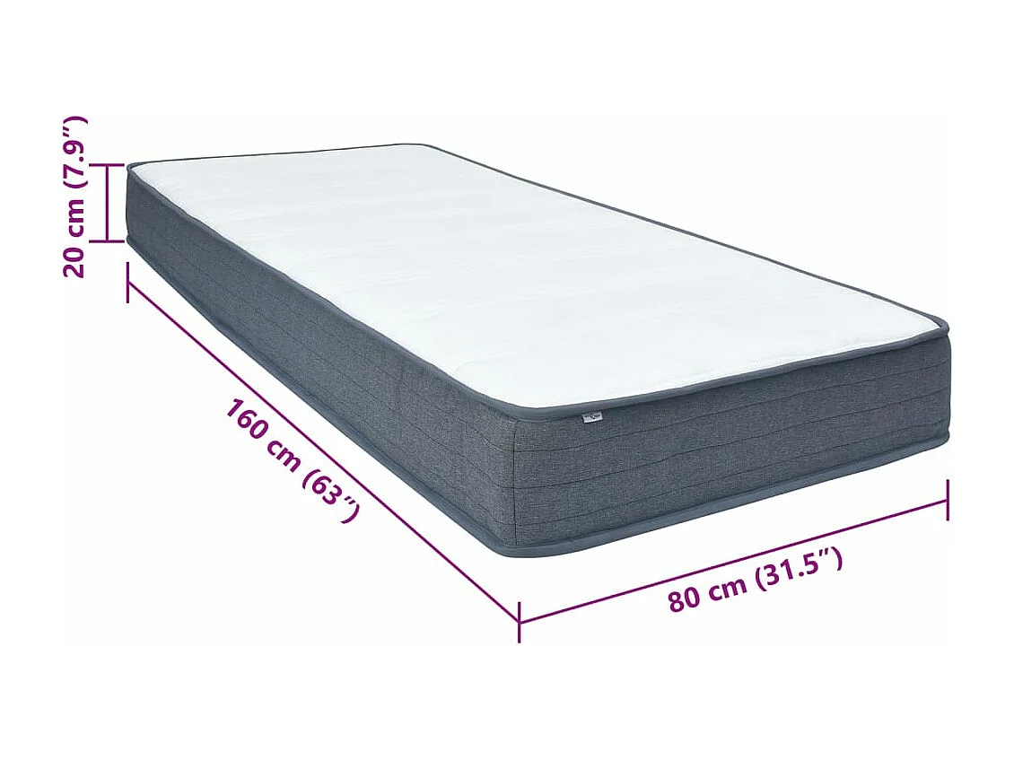 Matelas de sommier à lattes 160x80x20 cm tissu