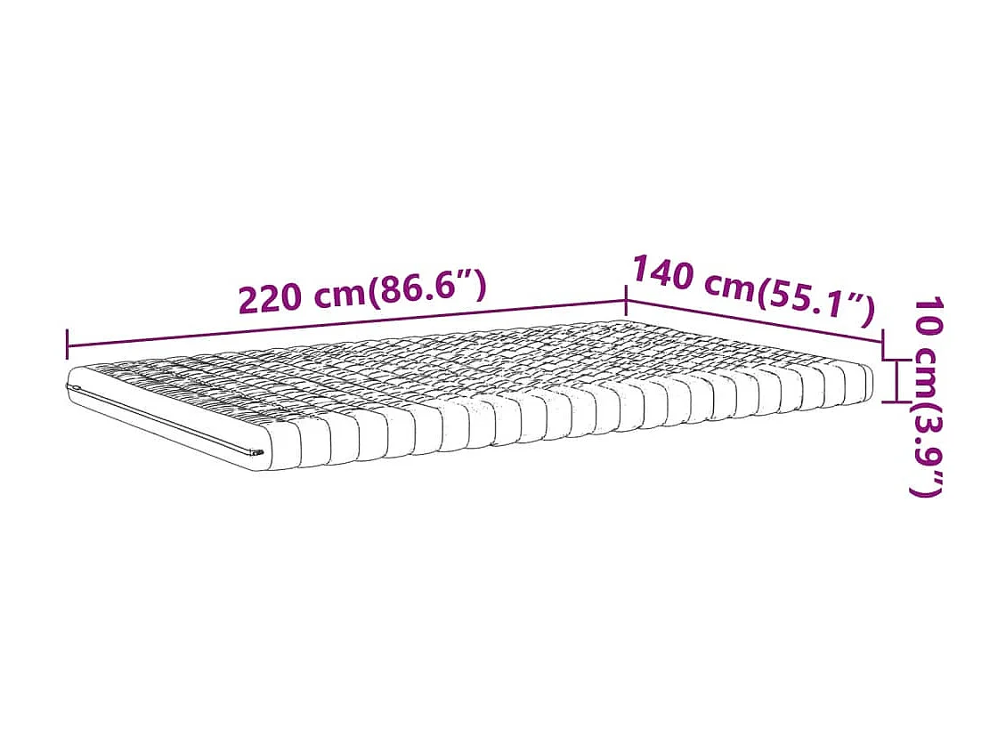 Matelas en mousse blanc 140x220 cm 7 zones dureté 20 ILD