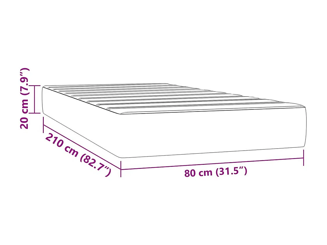 Materasso per letto a molle insacchettate nero 80x210x20 cm in velluto