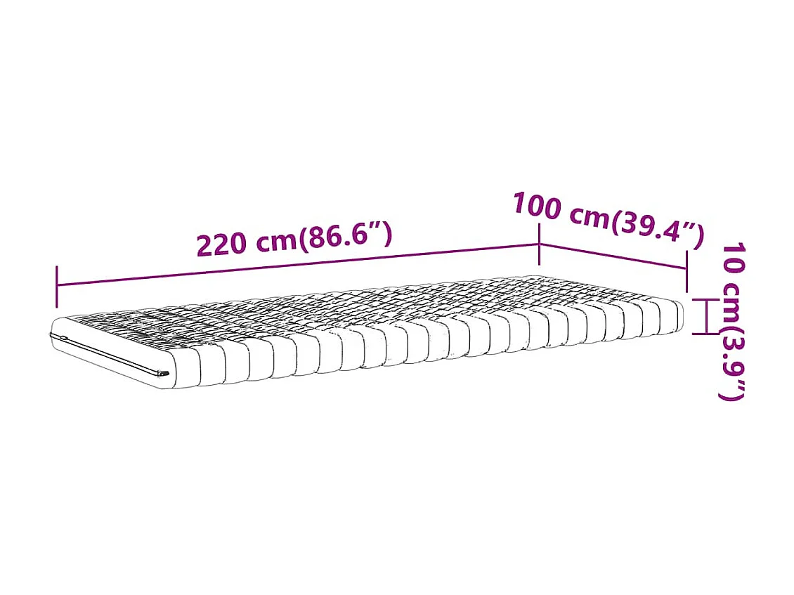 Matelas en mousse blanc 100x220 cm 7 zones dureté 20 ILD