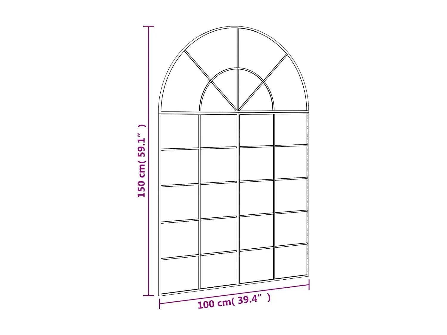 Specchio da Parete Nero 100x150 cm Arco in Ferro