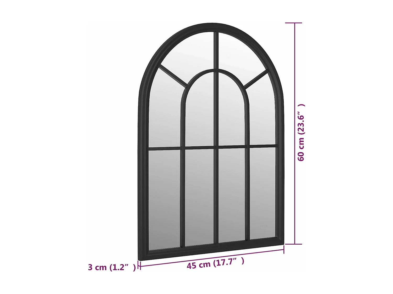 Miroir Noir 60x45 cm Fer pour utilisation à l'intérieur