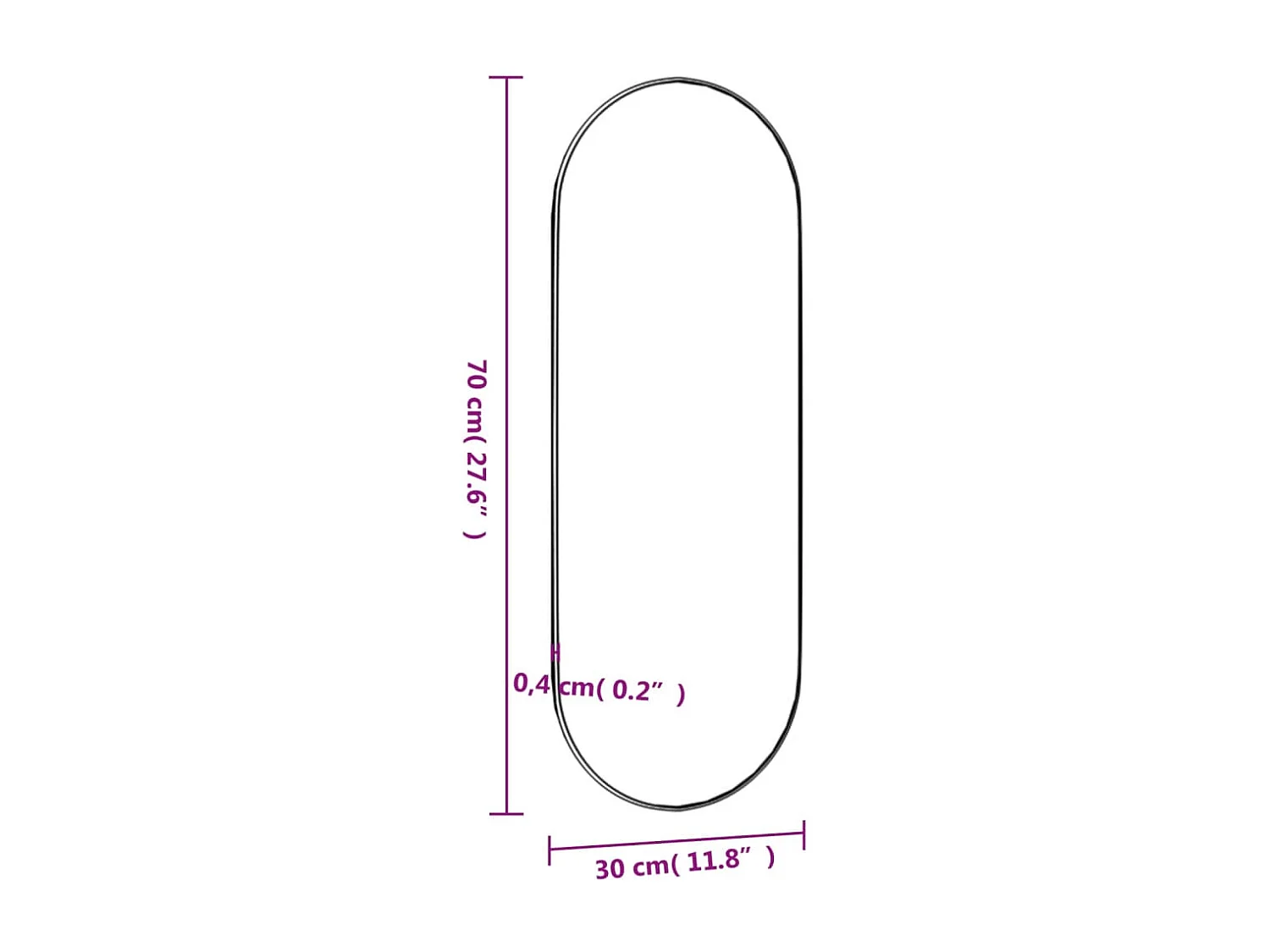 Wandspiegel 30x70 cm Glas Oval