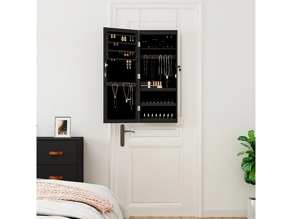 Armoire à bijoux avec miroir et éclairage LED mural noir