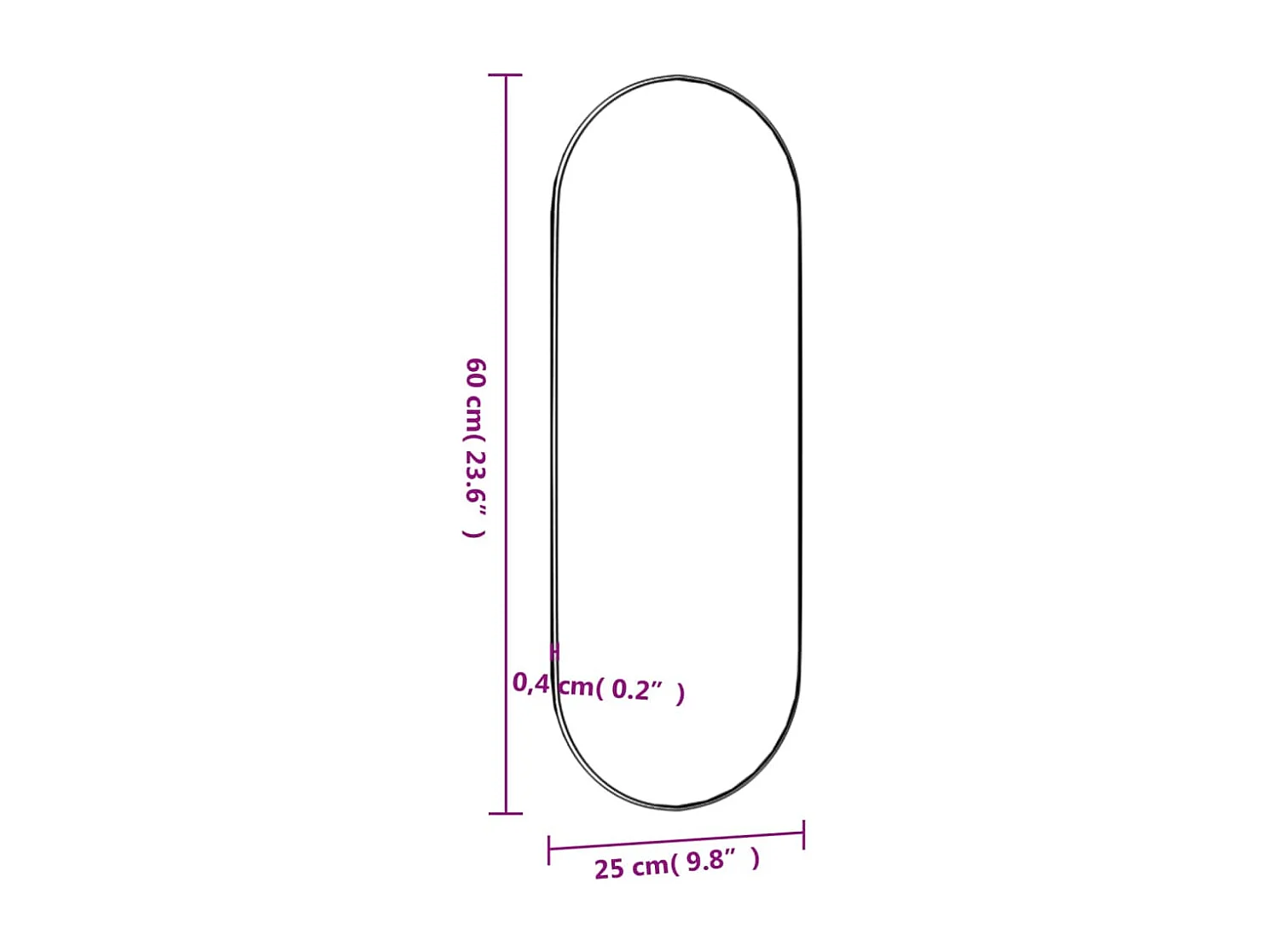 Espelho de parede oval 25x60 cm vidro