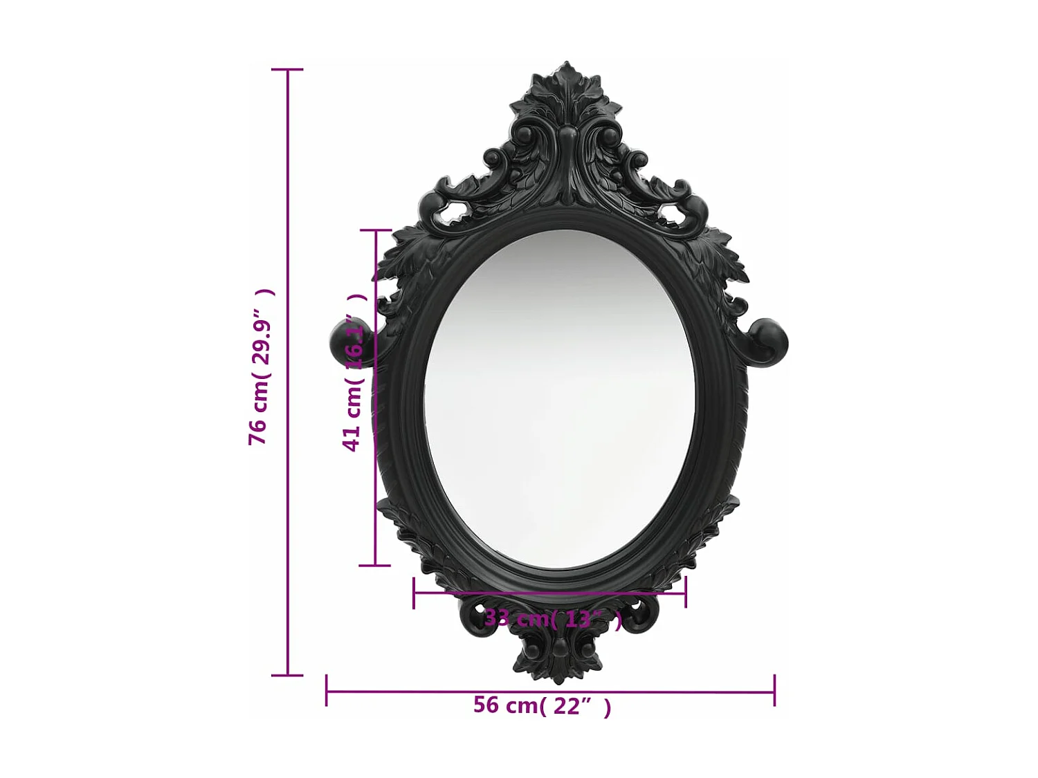 Miroir mural style château 56x76 cm Noir