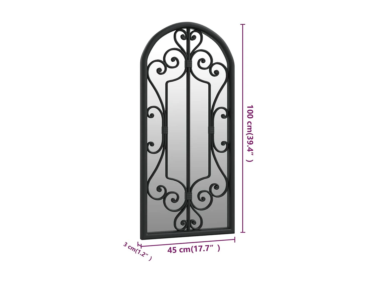 Espelho de jardim p/ uso exterior ferro 100x45 cm preto