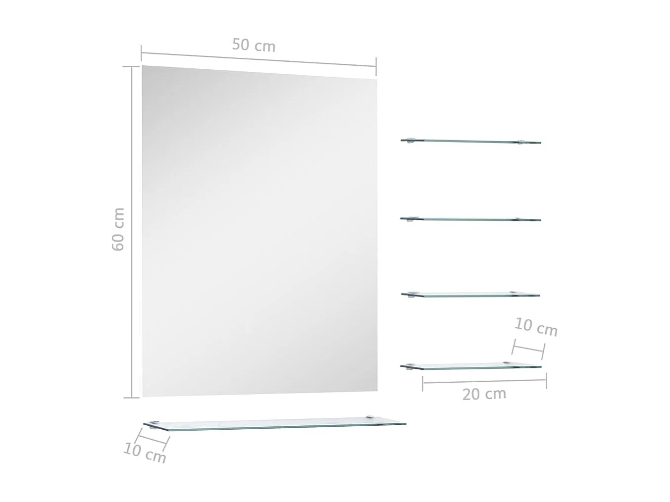 Espelho de parede com 5 prateleiras 50x60 cm prateado