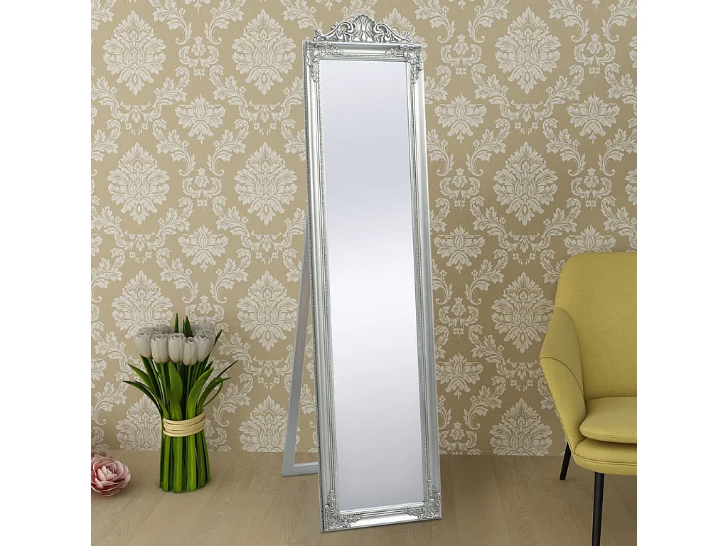 Miroir sur pied Style baroque 160x40 cm Argenté