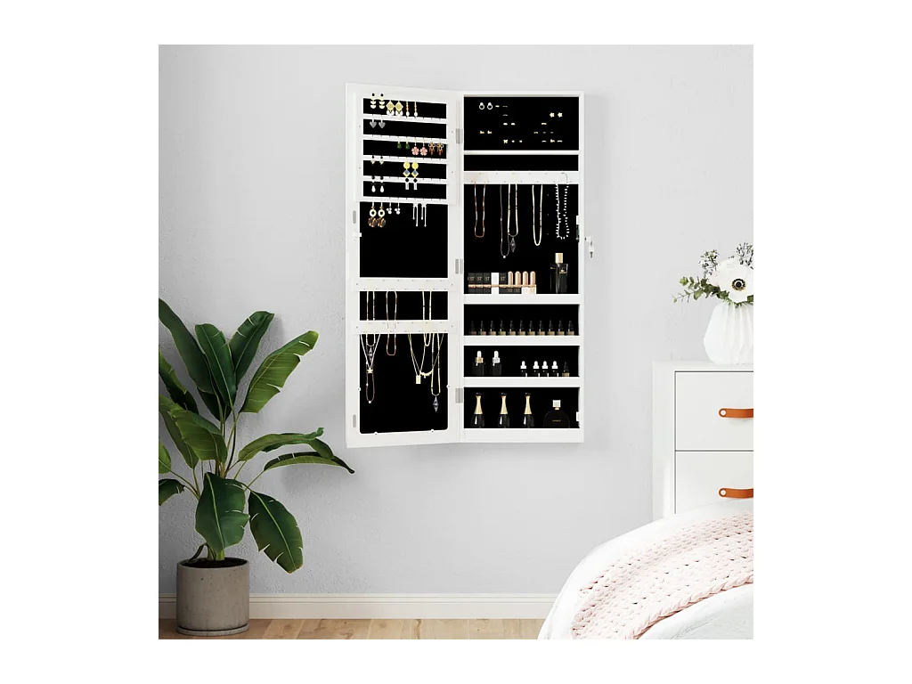 Armoire à bijoux avec miroir murale blanc 37,5x10x106 cm