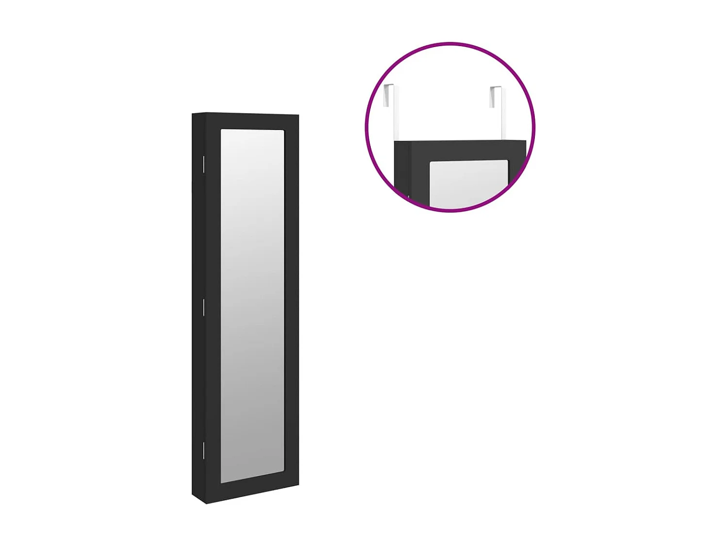 Espejo con joyero de pared negro 30x8,5x106 cm