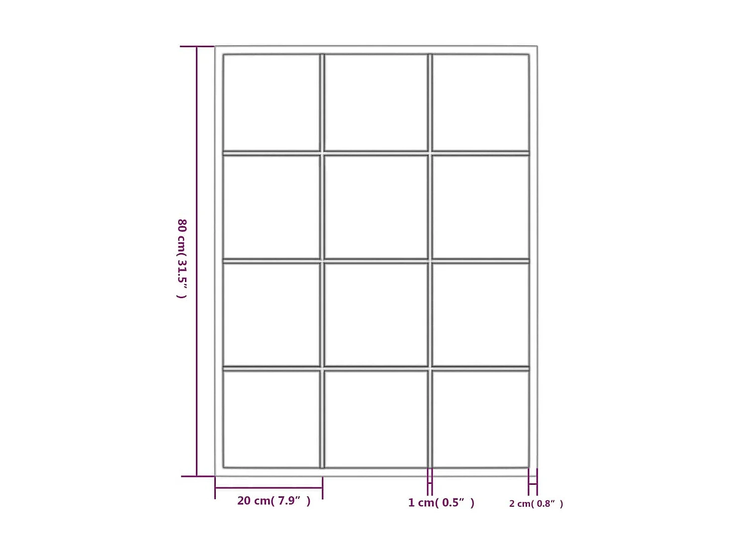 Miroirs muraux 3 pcs noir 80x60 cm métal
