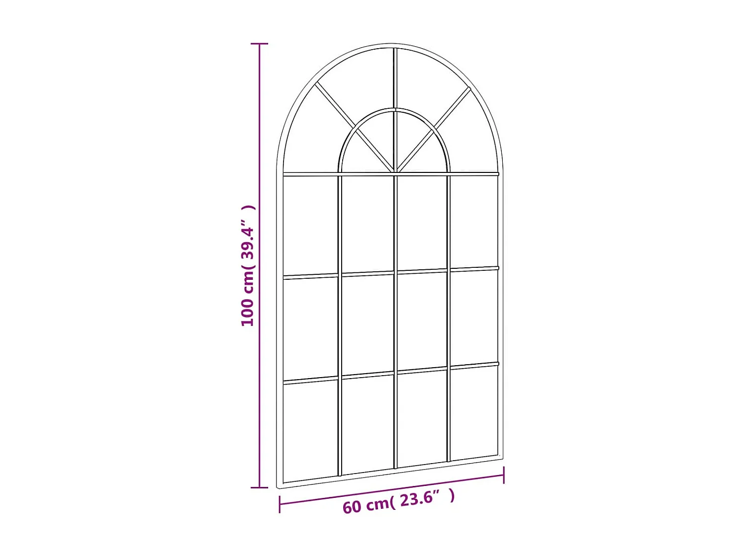 Miroir mural noir 60x100 cm arche fer