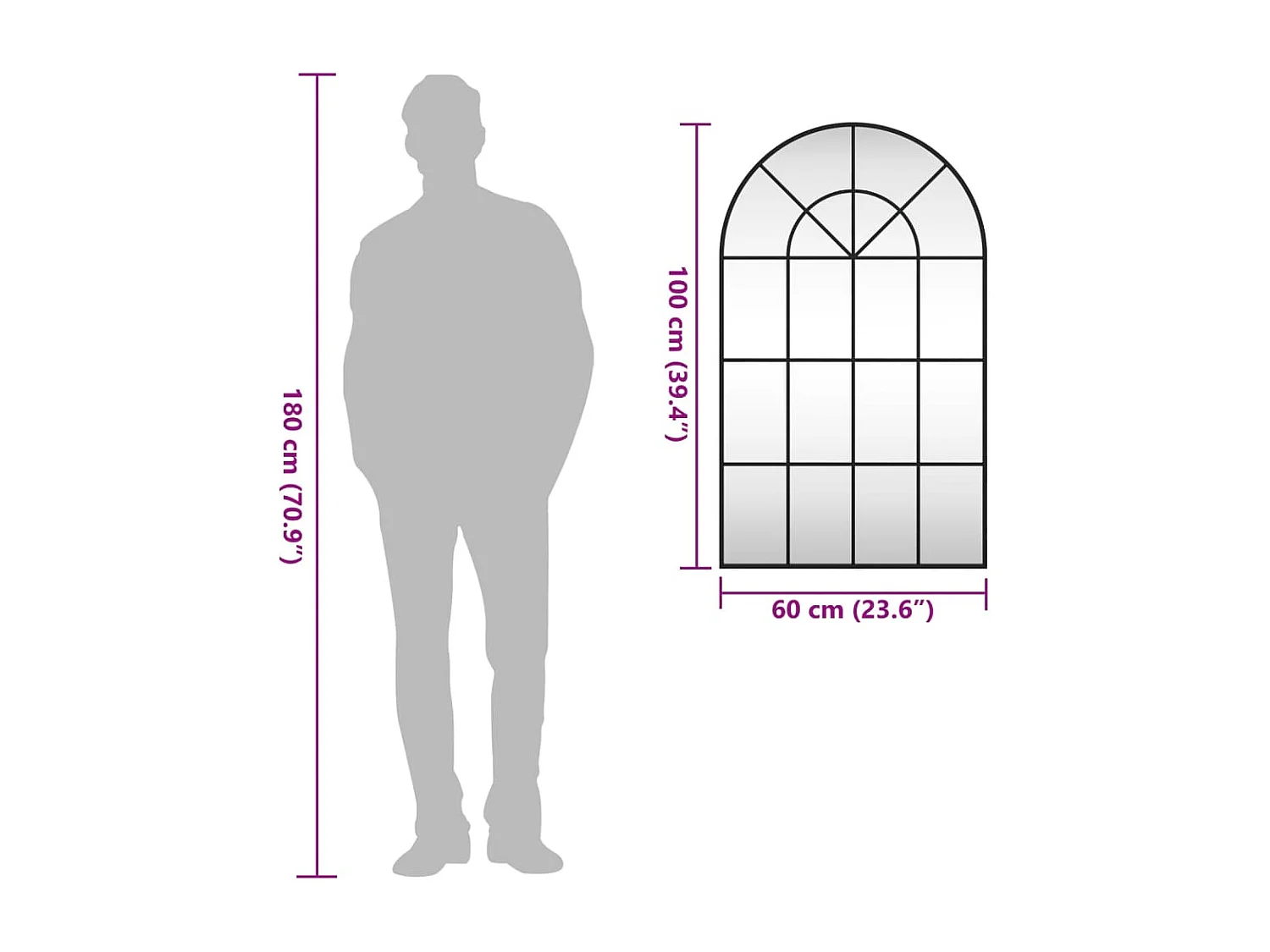 Miroir mural noir 60x100 cm arche fer