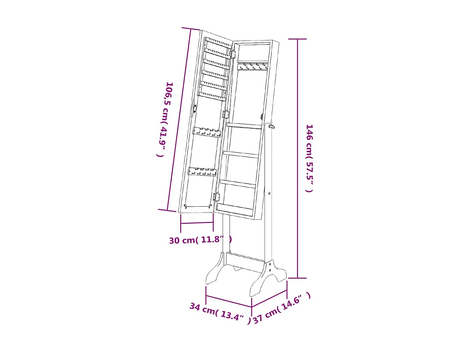 Miroir sur pied blanc 34x37x146 cm