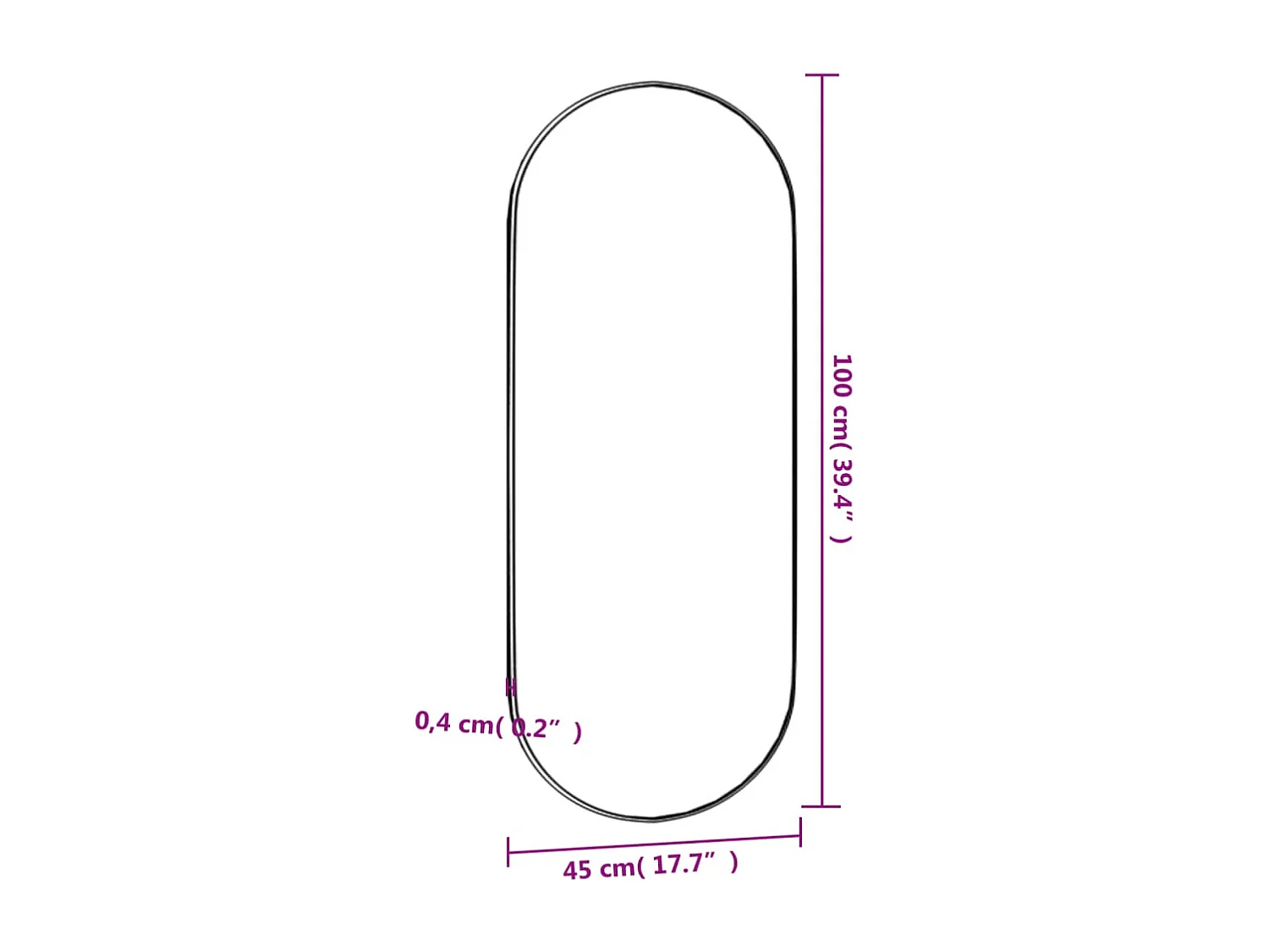 Espelho de parede oval 45x100 cm vidro