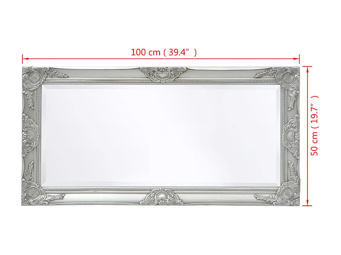 Miroir mural style baroque 100x50 cm Argenté