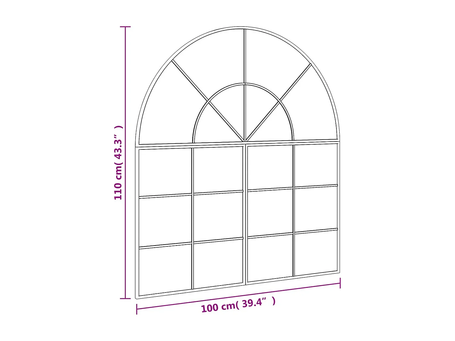 Espejo de pared arco de hierro negro 100x110 cm