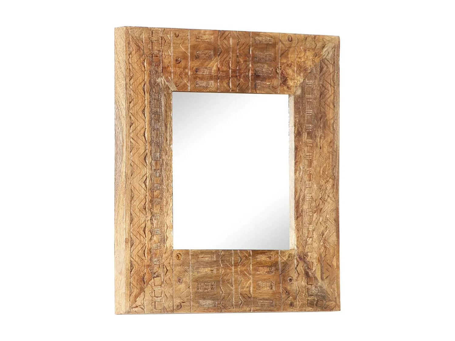 Specchio Intagliato a Mano Bianco 50x50x2,5cm in Legno di Mango