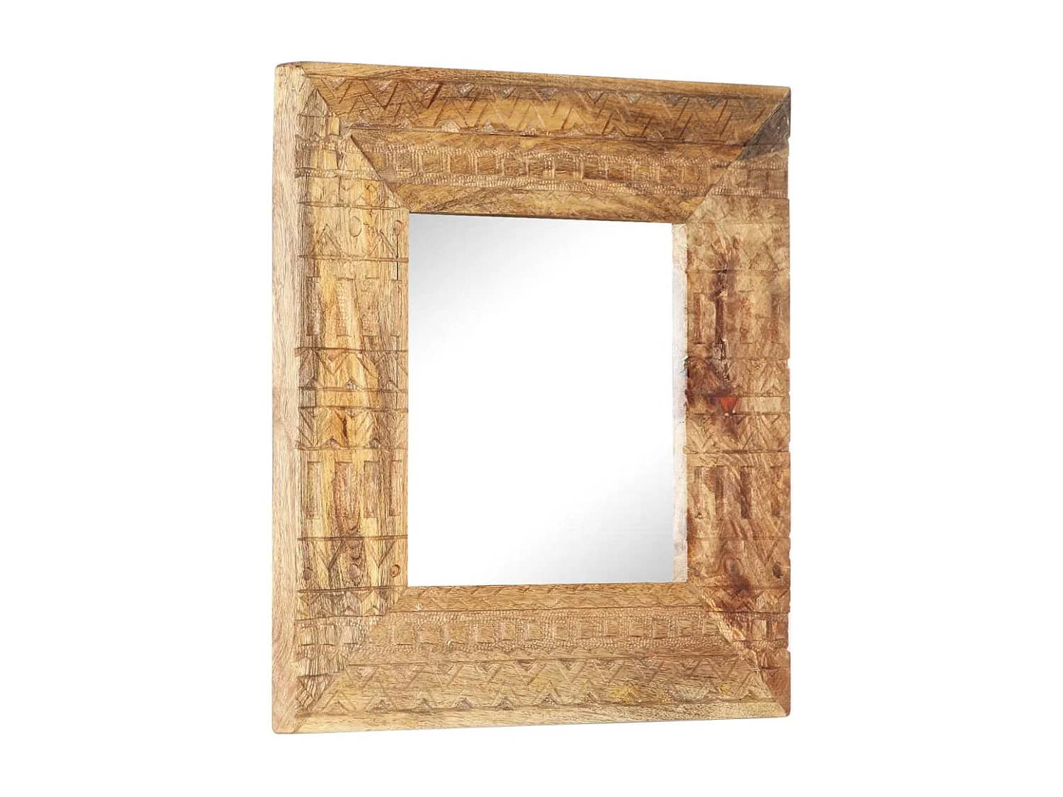 Specchio Intagliato a Mano Bianco 50x50x2,5cm in Legno di Mango