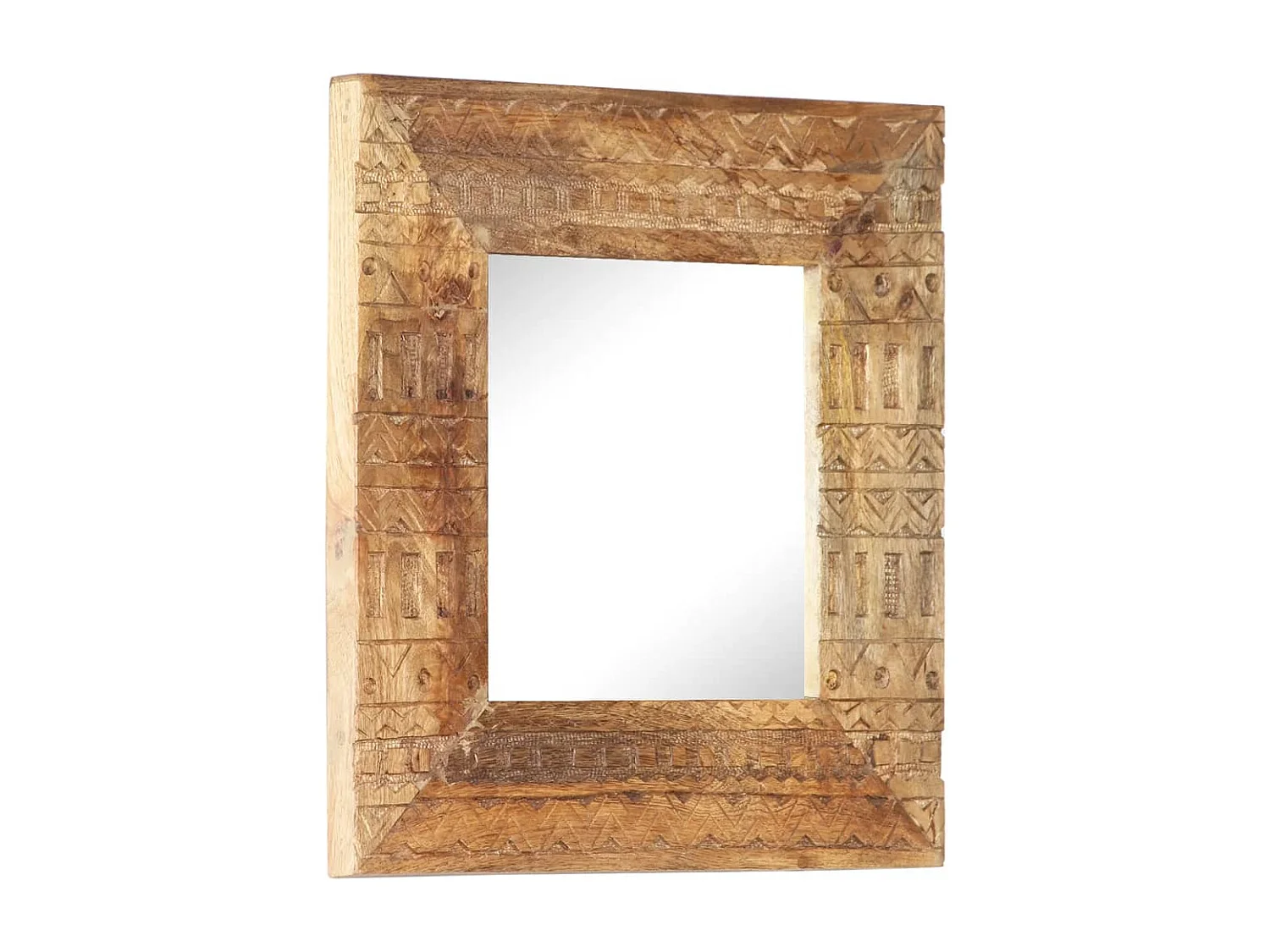 Specchio Intagliato a Mano Bianco 50x50x2,5cm in Legno di Mango