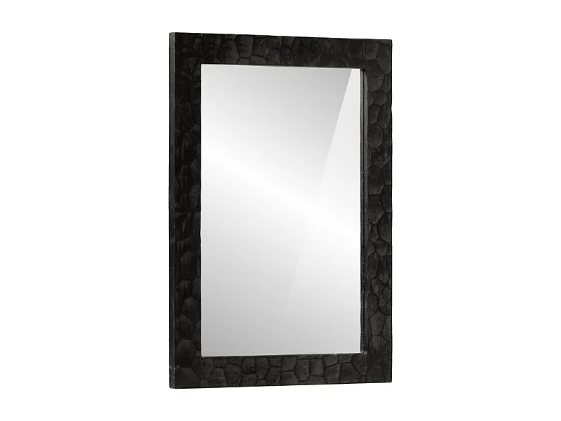 Specchio da Bagno Nero 50x70x2,5cm Legno Massello Mango e Vetro