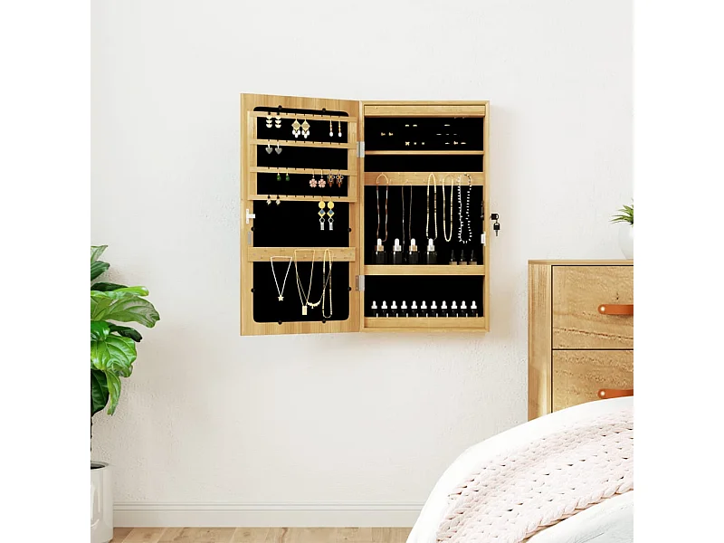 Armoire à bijoux avec miroir et éclairage LED mural