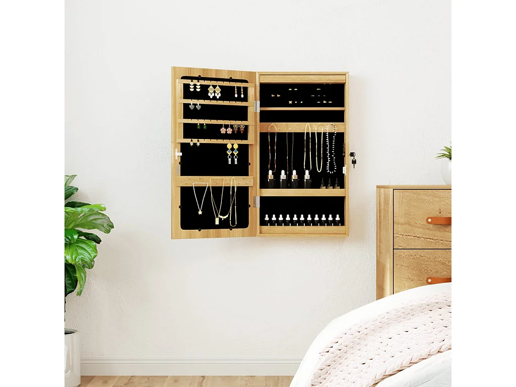 Armoire à bijoux avec miroir et éclairage LED mural