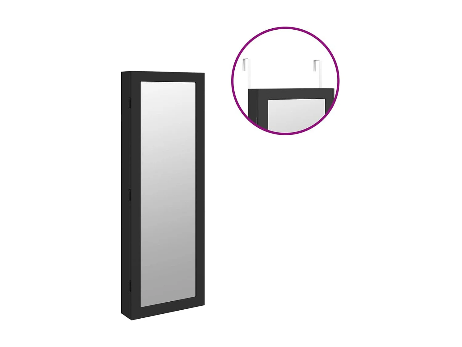 Armoire à bijoux avec miroir et éclairage LED mural noir