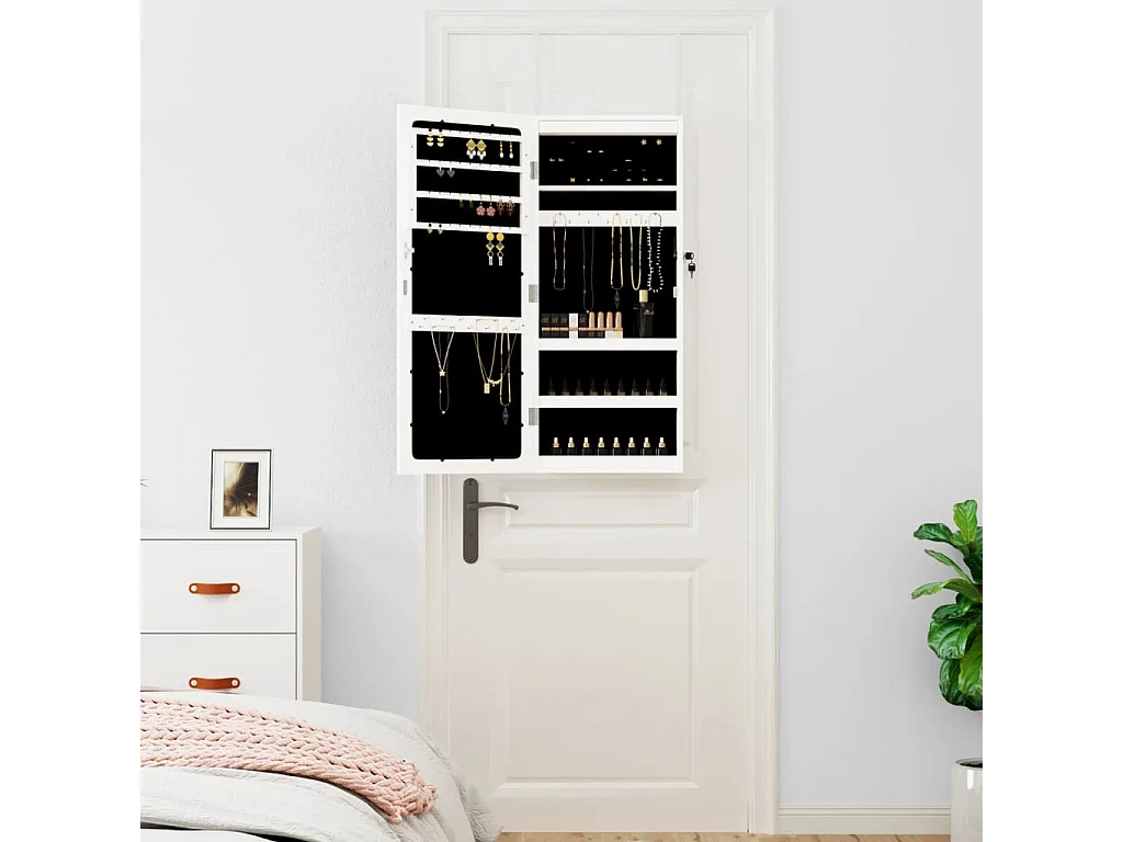 Armoire à bijoux avec miroir et éclairage LED mural blanc