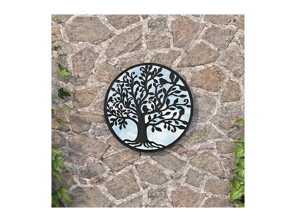 Miroir de jardin Noir 60x2,5 cm Fer Rond utilisation extérieure