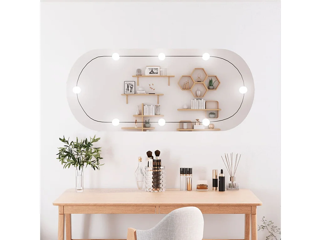 Specchio da Parete con Luci LED 45x100 cm Vetro Ovale