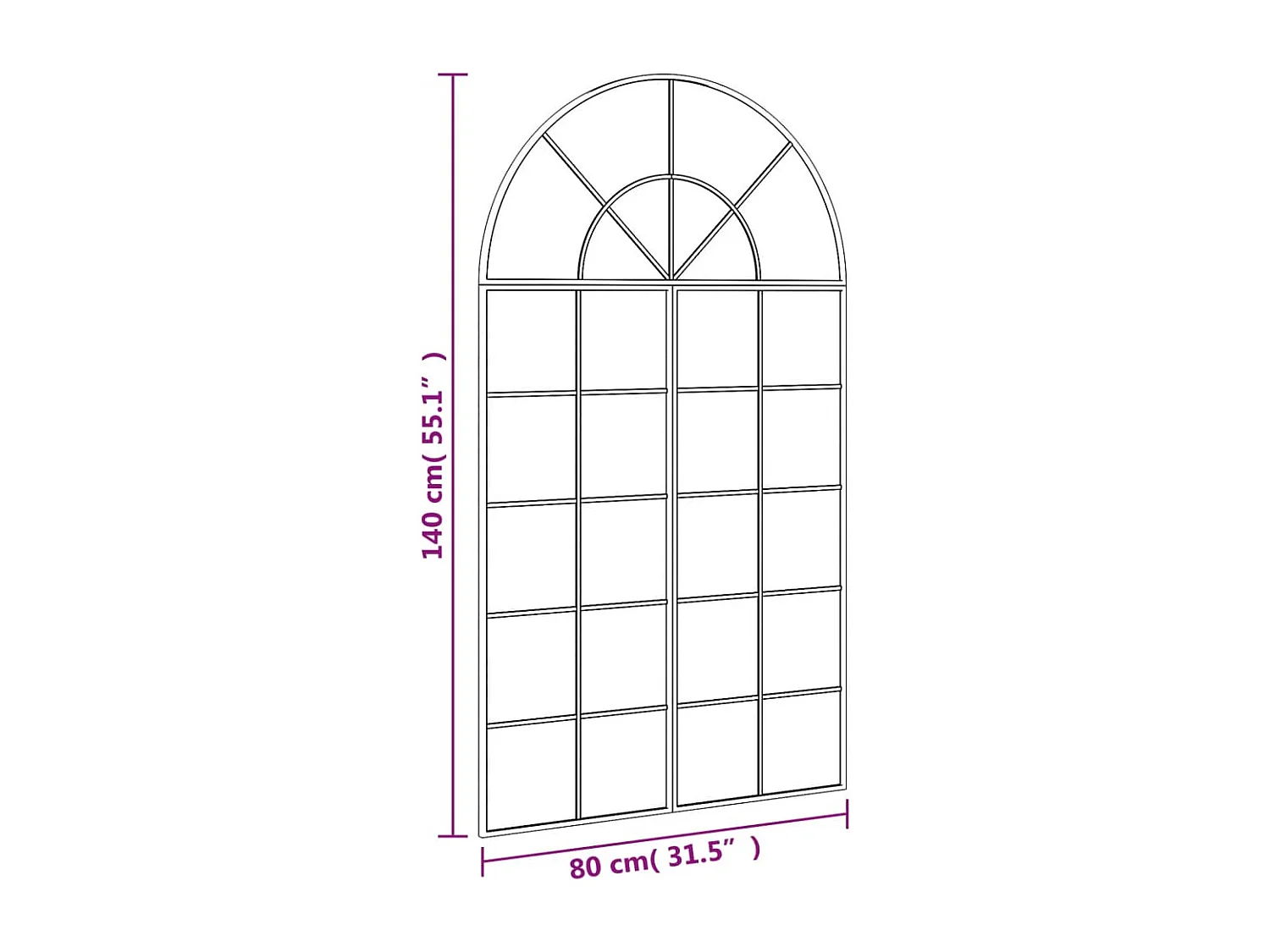 Miroir mural noir 80x140 cm arche fer