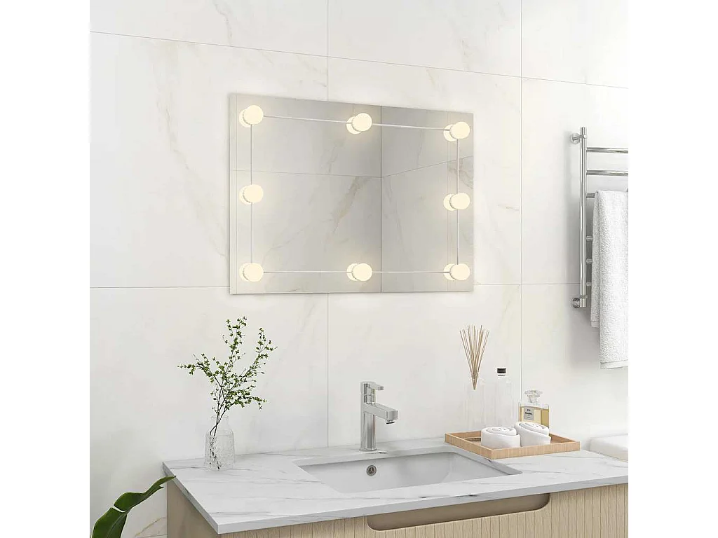 Espejo de pared sin marco con luces LED rectangular de vidrio