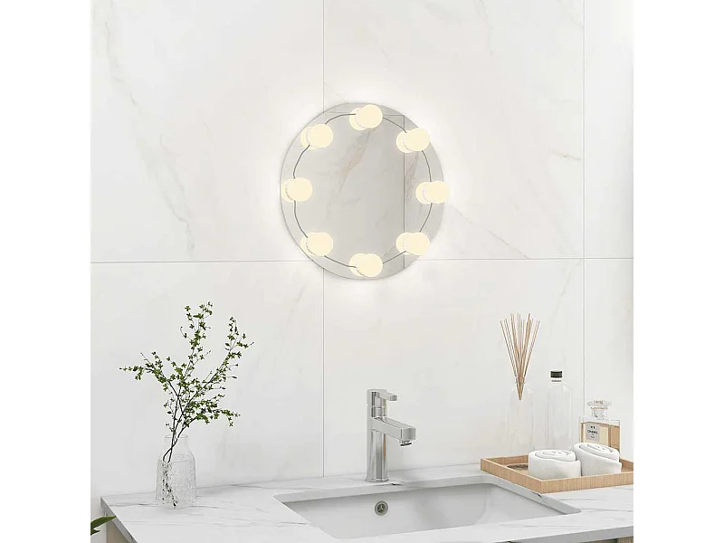 Espelho de parede sem moldura c/ luzes LED vidro redondo